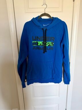 Under Armour Royal Blue Hoodie with Black Drawstrings and Green Accent